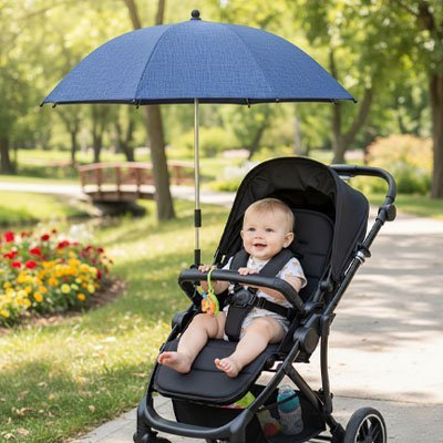 parc bebe ombrelle bleu pour poussette protection universelle
