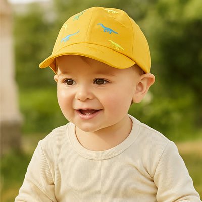 casquette bebe jaune sourit