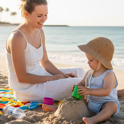 chapeau bebe beige maman plage