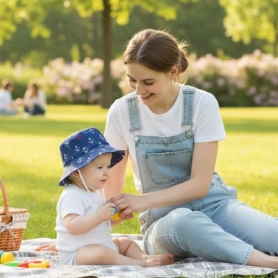 Chapeau bebe maman bleu