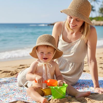 chapeau bebe maman plage