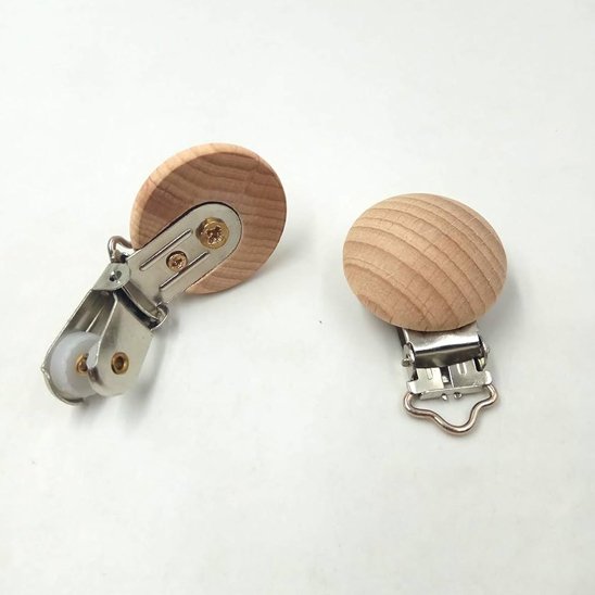 clip tetine bebe avec perles en bois acier inoxydable