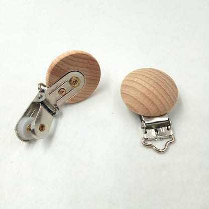 clip tetine bebe avec perles en bois acier inoxydable