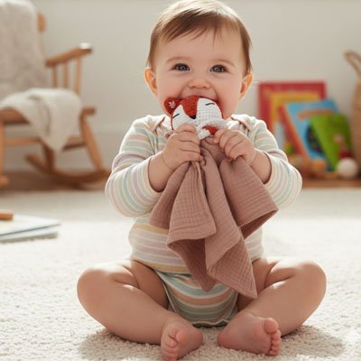Doudou renard rose bebe