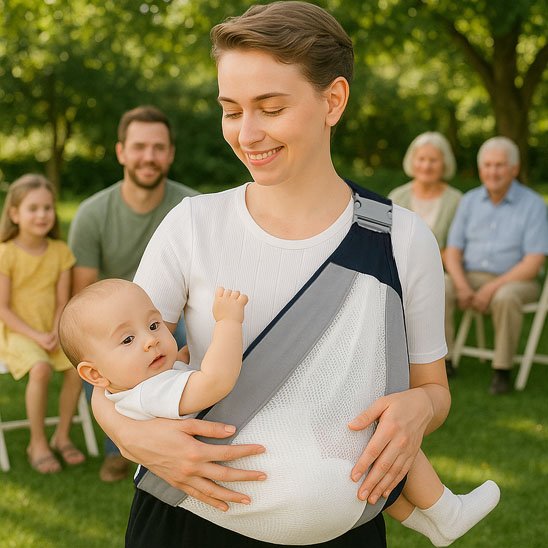 echarpe de portage bebe gris maman papa parc