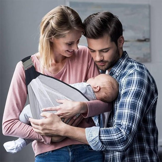 Echarpe de portage bebe gris maman papa