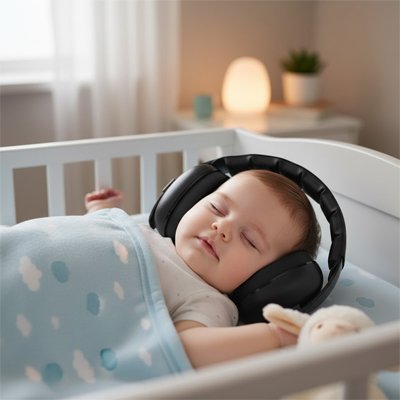 enfant endormie lit casque anti bruit bebe protection