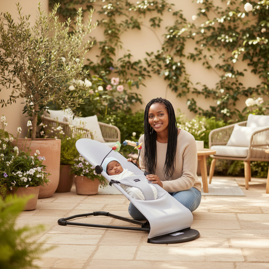 maman nourrissant balancelle bebe transat gris serenite