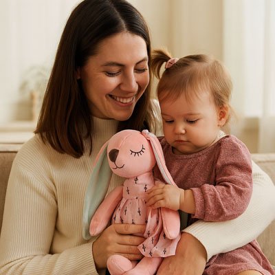 peluche lapin bebe maman