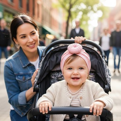 turban bebe fille rose maman poussette